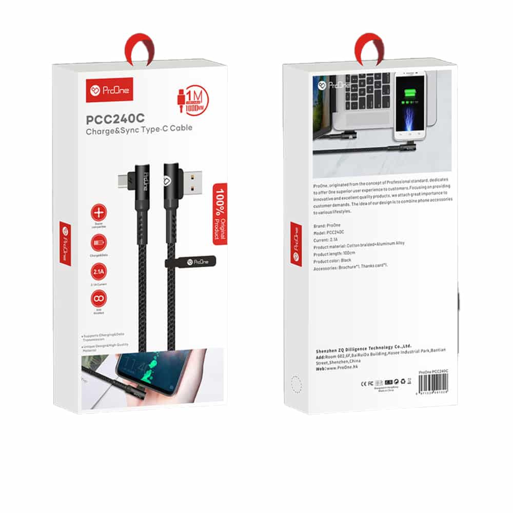 کابل تبدیل USB به USB-C پرووان مدل PCC240 طول 1 متر - 