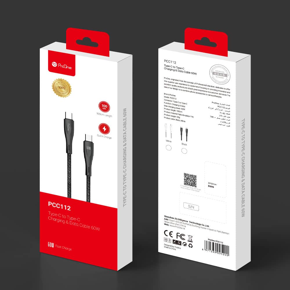 کابل تبدیل USB-C به USB-C پرووان مدل 60W-PCC112 طول 1 متر - 