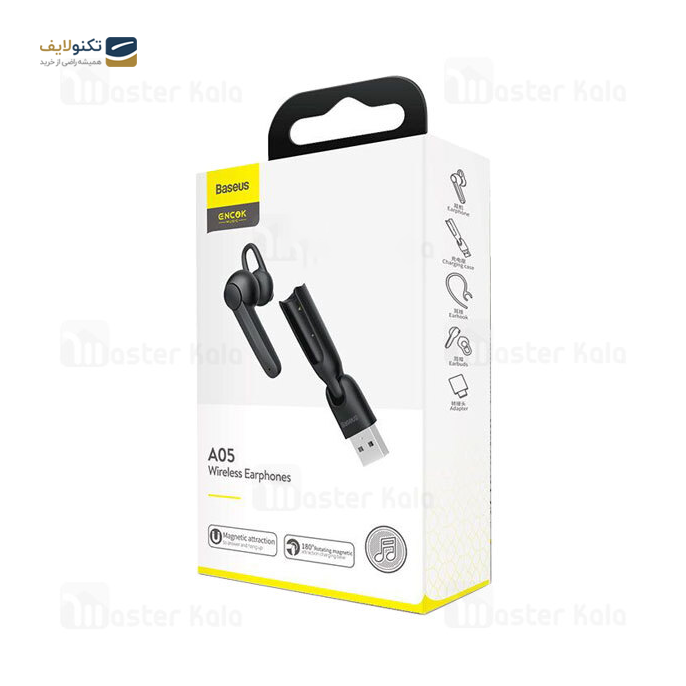  هندزفری بی سیم تک گوش باسئوس Baseus A05 Encok Vehicle-mounted Wireless Earphones  با داک شارژ - Baseus A05 Encok Vehicle-mounted Wireless Earphones NGA05-01