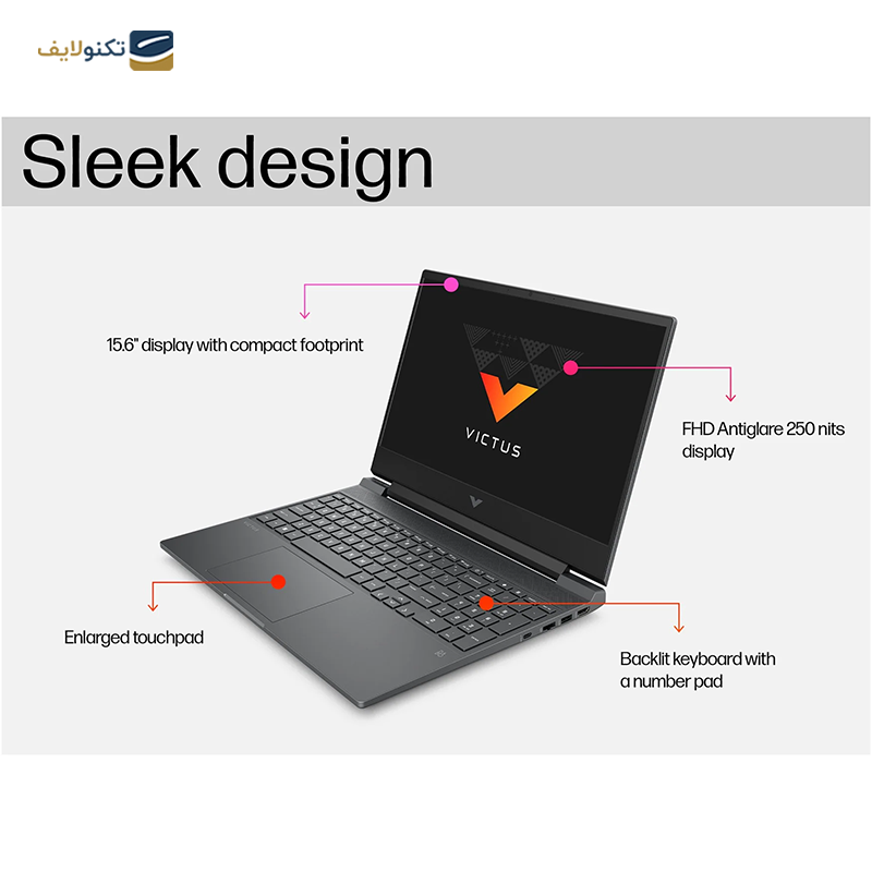 لپ تاپ اچ پی 15.6 اینچی مدل Victus 15 i7 13700H 16GB 512GB RTX4060 - HP Victus 15-fa1114nia i7 13700H 16GB RAM 512GB SSD RTX4060