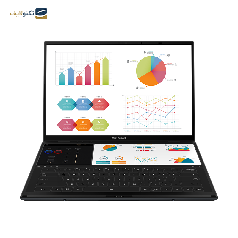 لپ تاپ ایسوس 14 اینچی مدل Zenbook Duo UX8406MA Ultra 9 185H 32GB 1TB - Asus Zenbook Duo UX8406MA Ultra 9 185H 32GB RAM 1TB SSD Arc