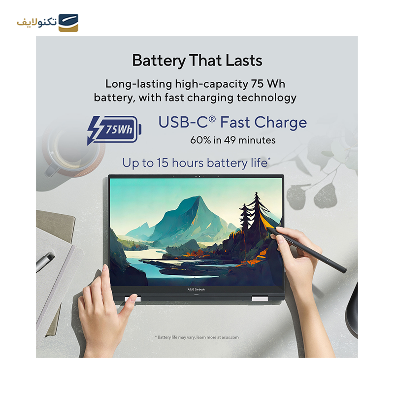 لپ تاپ ایسوس 14 اینچی مدل Zenbook 14 Flip OLED UP3404VA i7 1360P 16GB 512GB - Asus Zenbook 14 Flip OLED UP3404VA i7 1360P 16GB RAM 512GB SSD