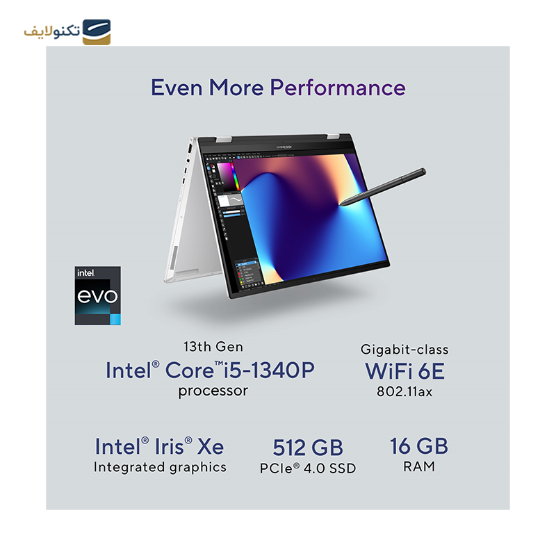 لپ تاپ ایسوس 14 اینچی مدل Zenbook 14 Flip OLED UP3404VA i7 1360P 16GB 512GB - Asus Zenbook 14 Flip OLED UP3404VA i7 1360P 16GB RAM 512GB SSD