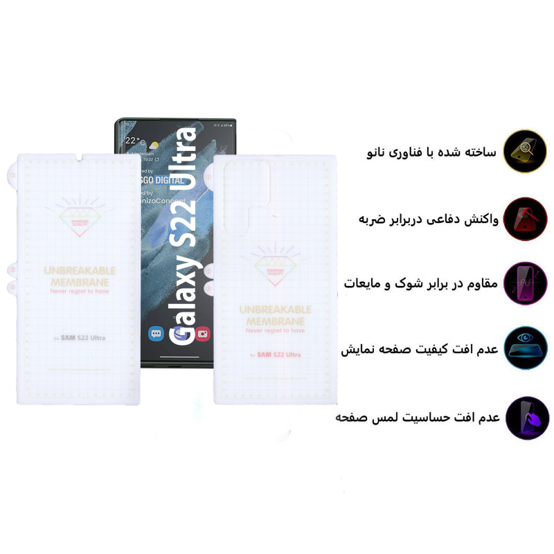 محافظ صفحه نمایش و پشت گوشی سامسونگ گلکسی S22 الترا بوف مدل Hydrogel - Buff Hydrogel Galaxy S22 Ultra Back & Screen Protector