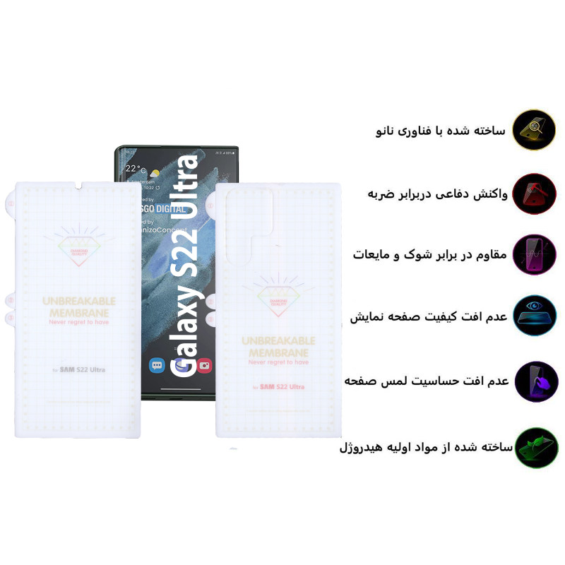 محافظ صفحه نمایش و پشت گوشی سامسونگ گلکسی S22 الترا بوف مدل Hydrogel - Buff Hydrogel Galaxy S22 Ultra Back & Screen Protector