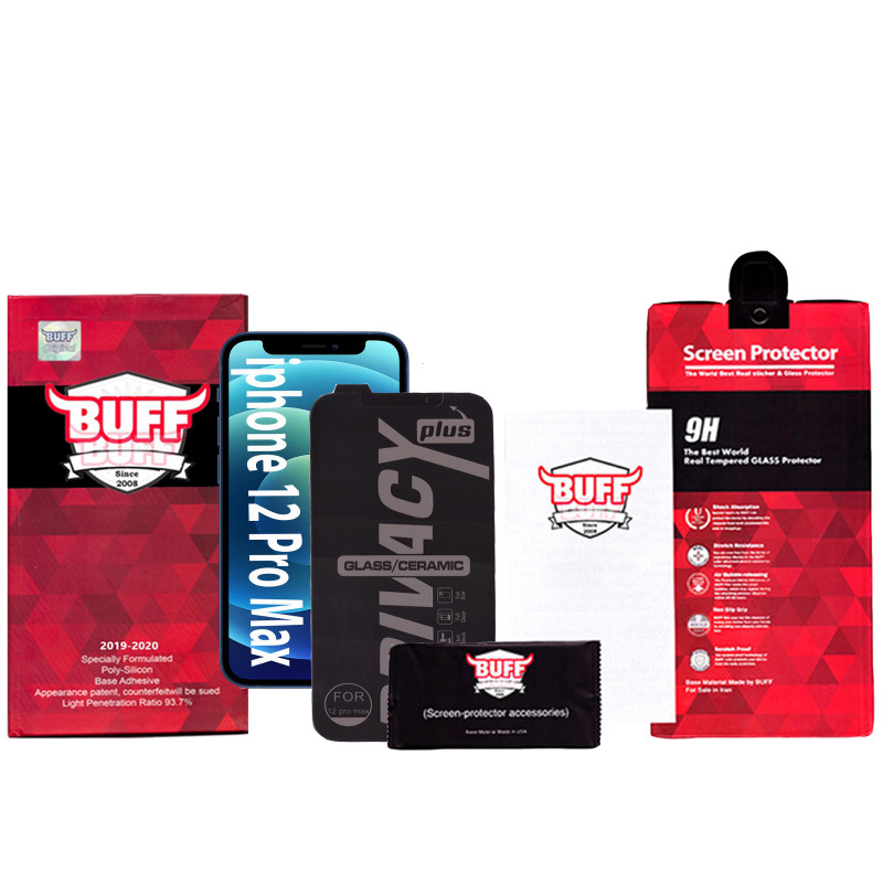 محافظ صفحه نمایش گوشی اپل آیفون 12 پرومکس بوف سرامیکی حریم شخصی مدل shield - Buff shield iPhone 12 Pro Max Privacy Screen Protector