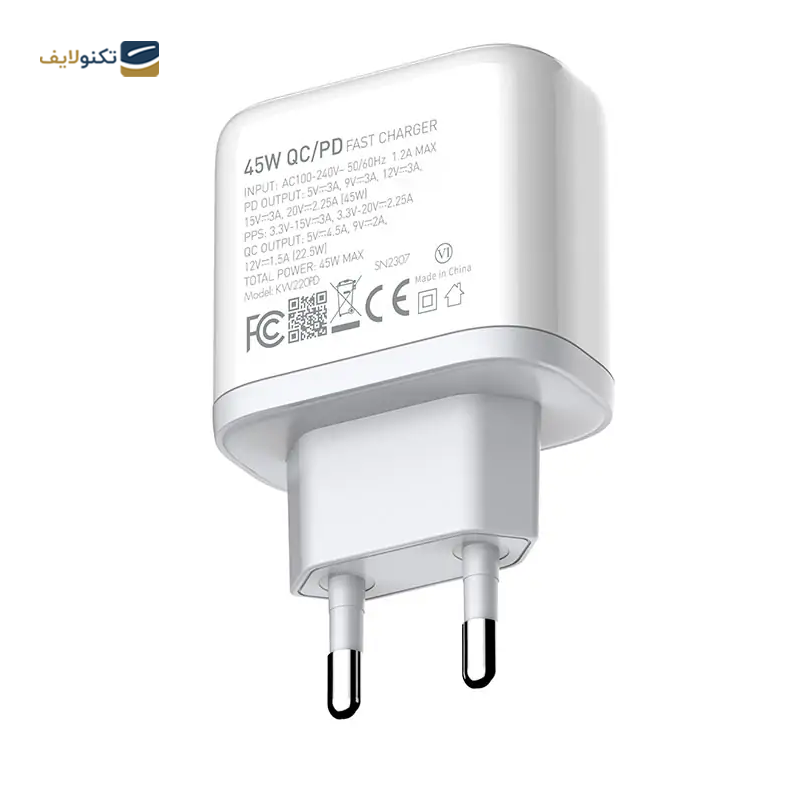شارژر دیواری کینگ استار مدل KW220PD توان 45 وات به همراه کابل تایپ سی - KingStar KW220PD Wall Charger