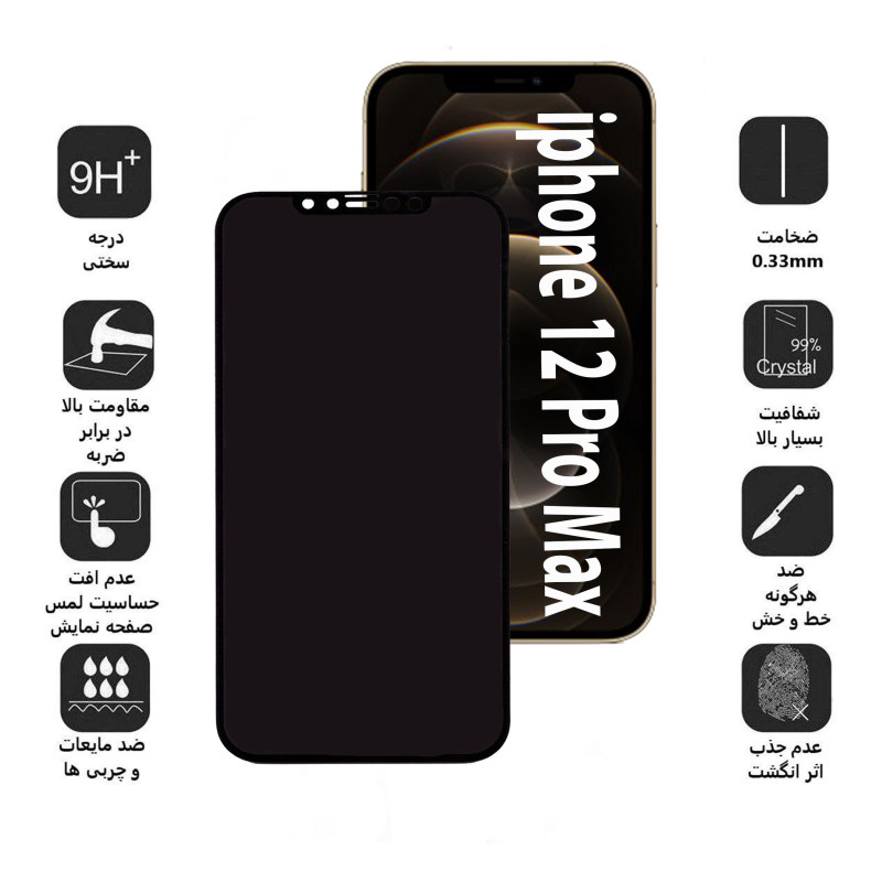 گلس گوشی اپل آیفون 12 پرو مکس بوف حریم شخصی مدل Pr33 - Buff Pr33 Iphone 12 Pro Max Screen Protector