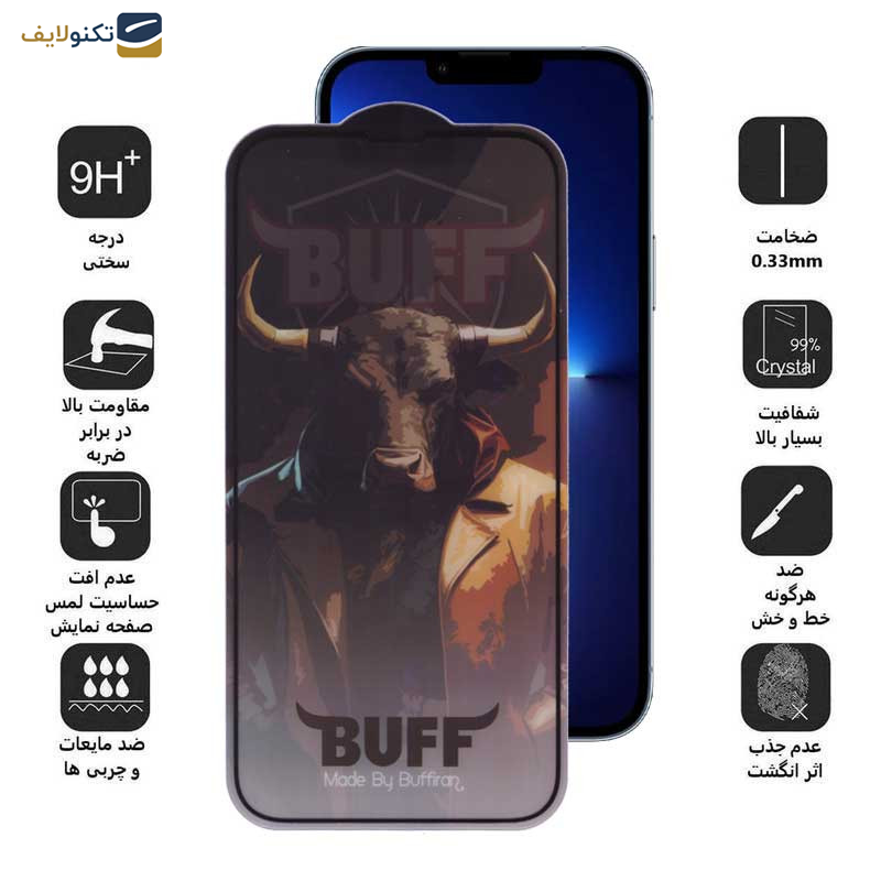 محافظ صفحه نمایش گوشی اپل iPhone 13 Pro Max بوف مدل 5D Matte Pro - Buff 5D Matte Pro Glass Screen Protector For Apple iPhone 13 Pro Max