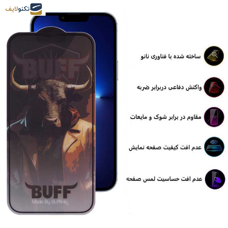 محافظ صفحه نمایش گوشی اپل iPhone 13 Pro Max بوف مدل 5D Matte Pro - Buff 5D Matte Pro Glass Screen Protector For Apple iPhone 13 Pro Max