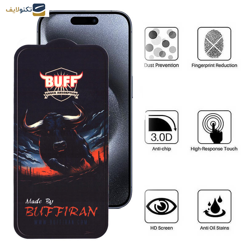 گلس گوشی اپل iPhone 15 Pro بوف مدل BullRun Crystal Pro-G - Buff BullRun Crystal Pro-G Glass Screen Protector For Apple iPhone 15 Pro