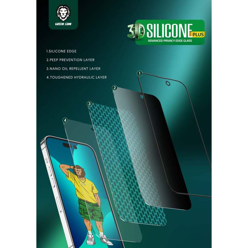 گلس گوشی اپل iPhone 14 گرین حریم شخصی مدل Silicone Privacy-HD Plus - Green Lion Silicone Privacy-HD Plus iphone 14 Screen Protector