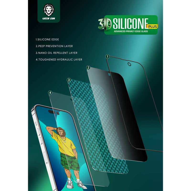گلس گوشی اپل iPhone 13 pro max / 14 Plus گرین حریم شخصی مدل Silicone-Pry-Plus - Green Lion Privacy Silicone-Pry-Plus iPhone 13 pro max / 14 Plus Screen Protector