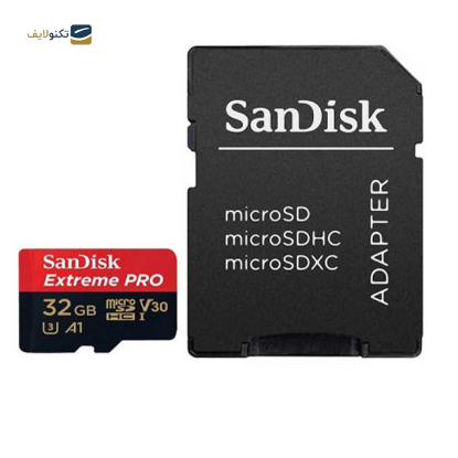 کارت حافظه microSDHC سن دیسک مدل Extreme Pro V30 کلاس 10 استاندارد UHS-I U3 سرعت 100MBps  ظرفیت 32 گیگابایت به همراه آداپتور - 100MBpsUHS-I U3 microSDHC Extreme Pro V30