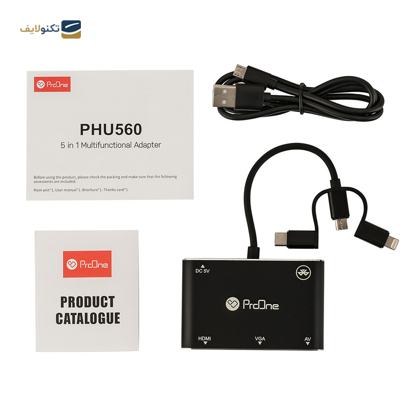مبدل microUSB/ لایتنینگ/ USB-C به HDMI/VGA/AV پرووان مدل PHU560 - proOne PHU560 microUSB/ Lightning/ USB-C to HDMI/VGA/AV OTG Adapter