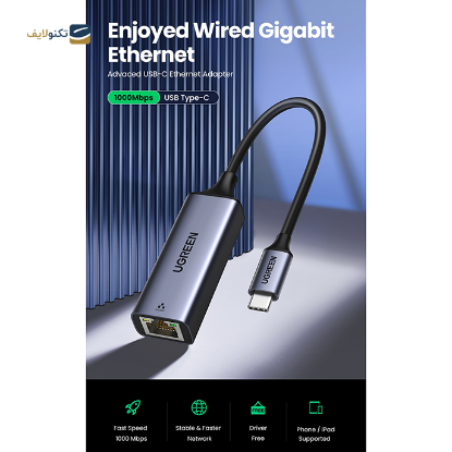 کابل تبدیل USB-C به شبکه یوگرین CM199 مدل 50737 - UGREEN CM199 50737 USB-C to 10/100/1000M Ethernet Adapter