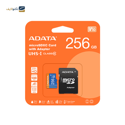 کارت حافظه microSDXC ای دیتا مدل Premier V10 A1 کلاس 10 استاندارد UHS-I سرعت 100MBps ظرفیت 256 گیگابایت به همراه آداپتور - ADATA Premier V10 A1 UHS-I 100MBps microSDXC - 256GB