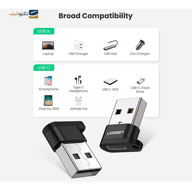 مبدل تایپ سی یوگرین مدل US280 50568 - Ugreen US280 50568 USB A male to USB-C female adapter
