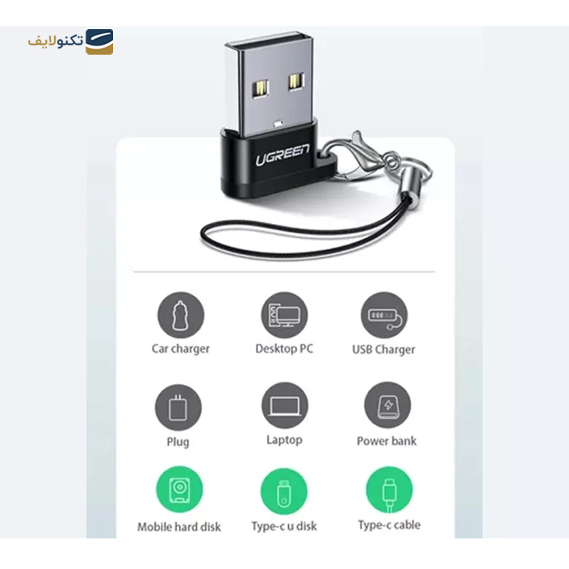مبدل تایپ سی یوگرین مدل US280 50568 - Ugreen US280 50568 USB A male to USB-C female adapter