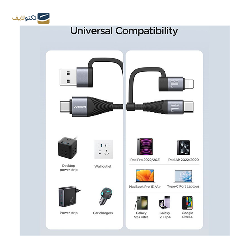 کابل دو سر تایپ سی به لایتنینگ و یو اس بی جوی روم مدل SA37-2T2 طول 1.2 متر - Joyroom SA37-2T2 USB-C to USB-C to Lightning to USB Cable 1.2M