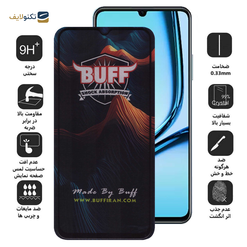 محافظ صفحه نمایش بوف مدل Mountain مناسب برای گوشی موبایل ریلمی Note 50 / C53 (India) / C53 / C51 / Narzo N53 - Buff Mountain Glass Screen Protector For Realme Note 50 / C53 India / C53 / C51 / Narzo N53