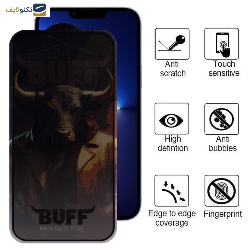 محافظ صفحه نمایش حریم شخصی بوف مدل Privacy Pro Plus مناسب برای گوشی موبایل اپل iPhone 13 Pro Max - 14 Plus - Buff Privacy Pro Plus Glass Screen Protector For Apple iPhone 13 Pro Max - 14 Plus