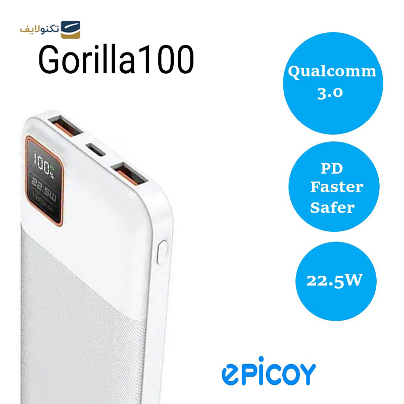 پاوربانک اپیکوی مدل Gorilla100 ظرفیت 10000 میلی‌ آمپر ساعت - Epicoy Gorilla100 10000mah Power Bank