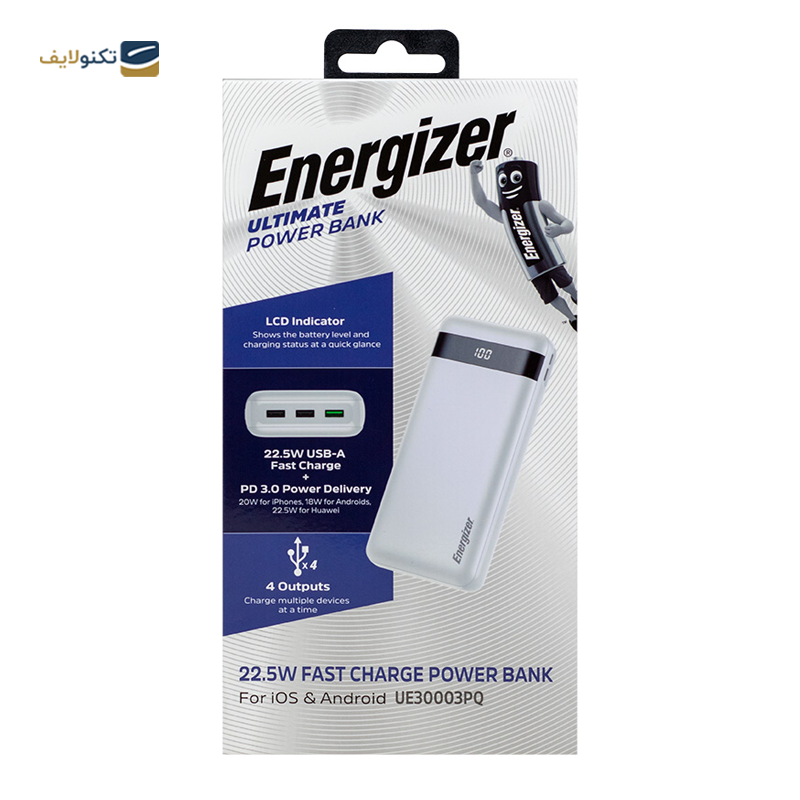 پاوربانک انرجایزر مدل UE30003PQ ظرفیت 30000 میلی آمپر ساعت - Energizer UE30003PQ 30000mah Power Bank