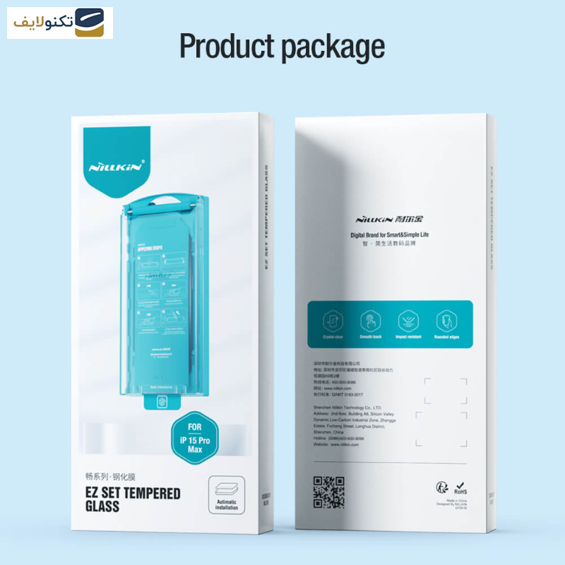 محافظ صفحه نمایش نیلکین مدل EZ set مناسب برای گوشی موبایل اپل iPhone 15 Pro Max - Nillkin EZ set tempered glass screen protector for Apple iPhone 15 Pro Max