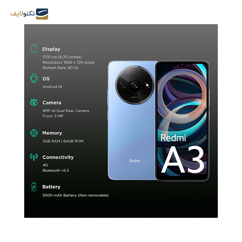 گوشی موبایل شیائومی مدل Redmi A3 ظرفیت 128 گیگابایت رم 4 گیگابایت - Xiaomi Redmi A3 128/4GB