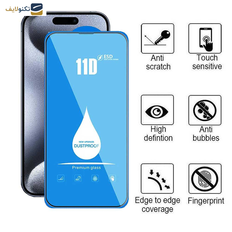 محافظ صفحه نمایش 11D اپیکوی مدل Blue ESD مناسب برای گوشی موبایل اپل iPhone 15 Pro Max - Epicoy 11D Blue ESD Screen Protector For Apple iPhone 15 Pro Max