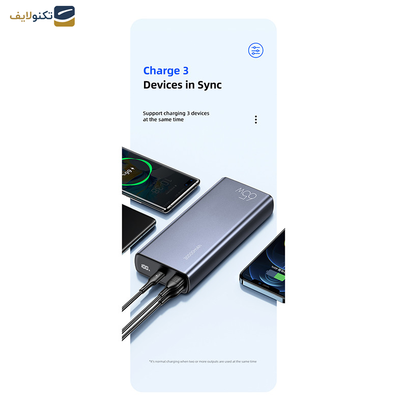 پاوربانک یوسمز مدل US-CD165 ظرفیت 30000 میلی آمپر ساعت به همراه کابل تایپ سی - 