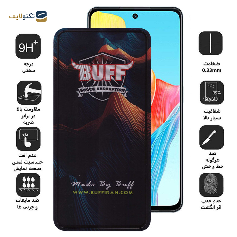 محافظ صفحه نمایش 5D بوف مدل Mountain مناسب برای گوشی موبایل اوپو A98 / A79 / A58 4G / F23 / A2 / A1 / K11x - Buff Mountain Pro Glass Screen Protector For Oppo A98 / A79 / A58 4G / F23 / A2 / A1 / K11x