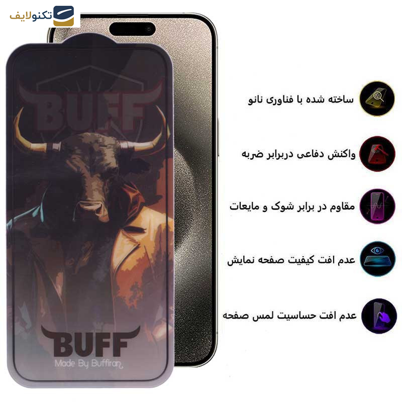 محافظ صفحه نمایش بوف مدل Crystal Pro-G مناسب برای گوشی موبایل اپل iPhone 15 Pro Max - Buff Crystal Pro-G Glass Screen Protector For Apple iPhone 15 Pro Max